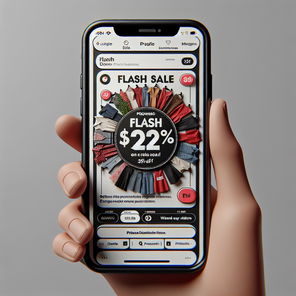 A screenshot of a user-friendly fashion app showcasing a flash sale on designer brands.