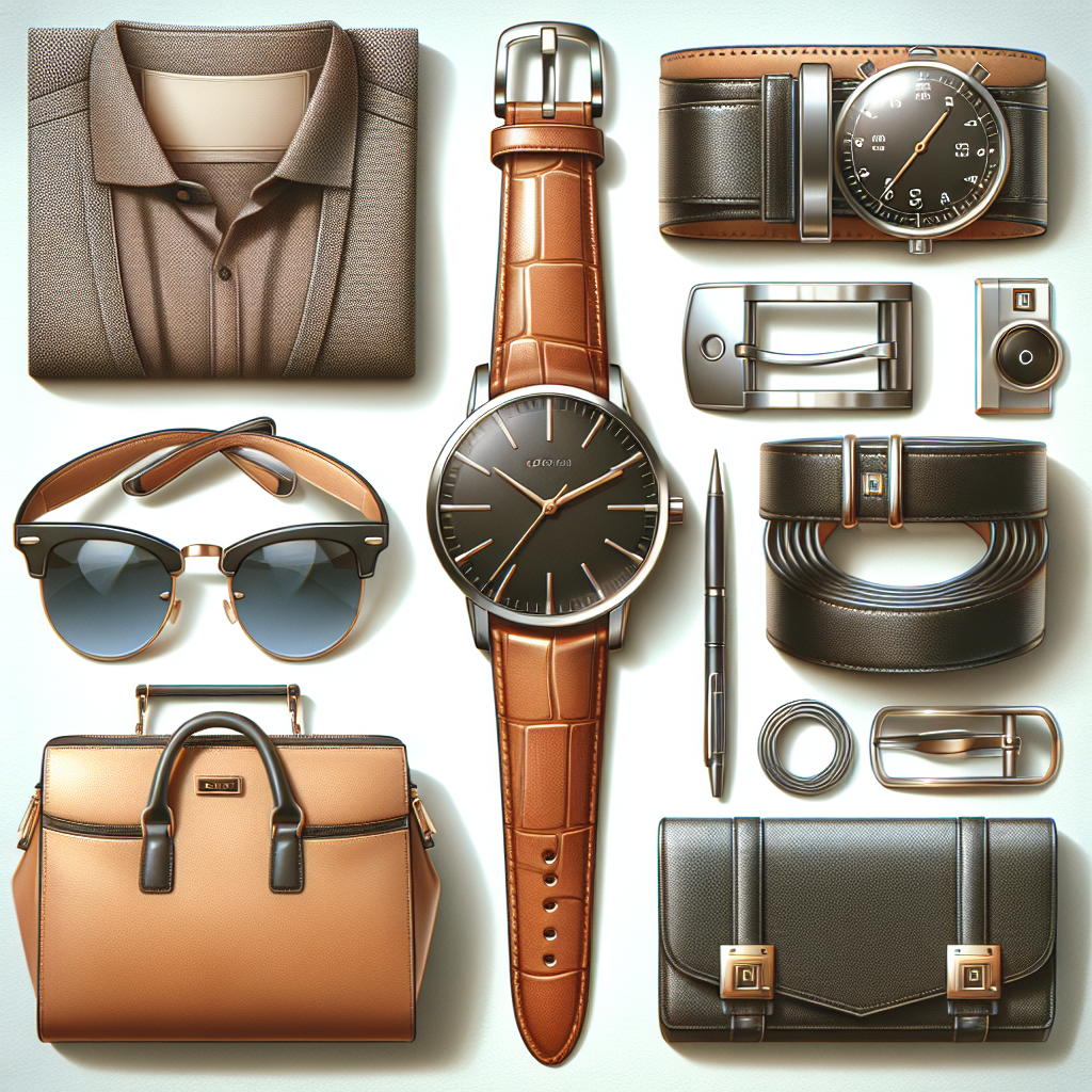 A visual guide to essential accessories for the capsule wardrobe, including a watch, a belt, a versatile bag, and sunglasses