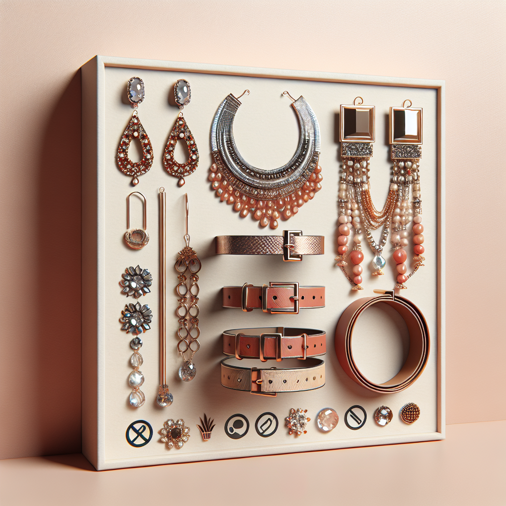 A collage of accessories, including statement earrings, chunky belts, and layered necklaces against a minimalistic background.