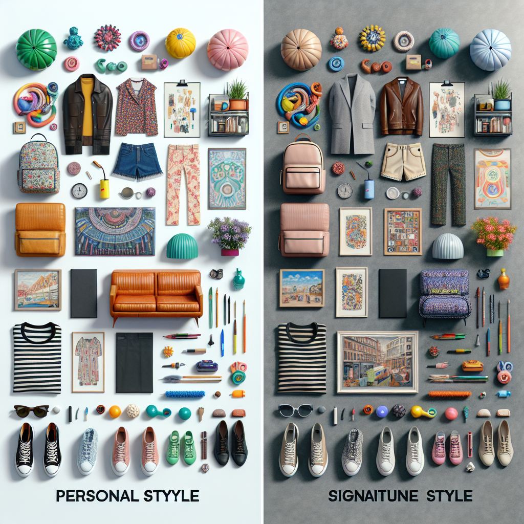 Side-by-side visual comparison of personal style (varied, expressive) versus signature style (consistent, uniformed)