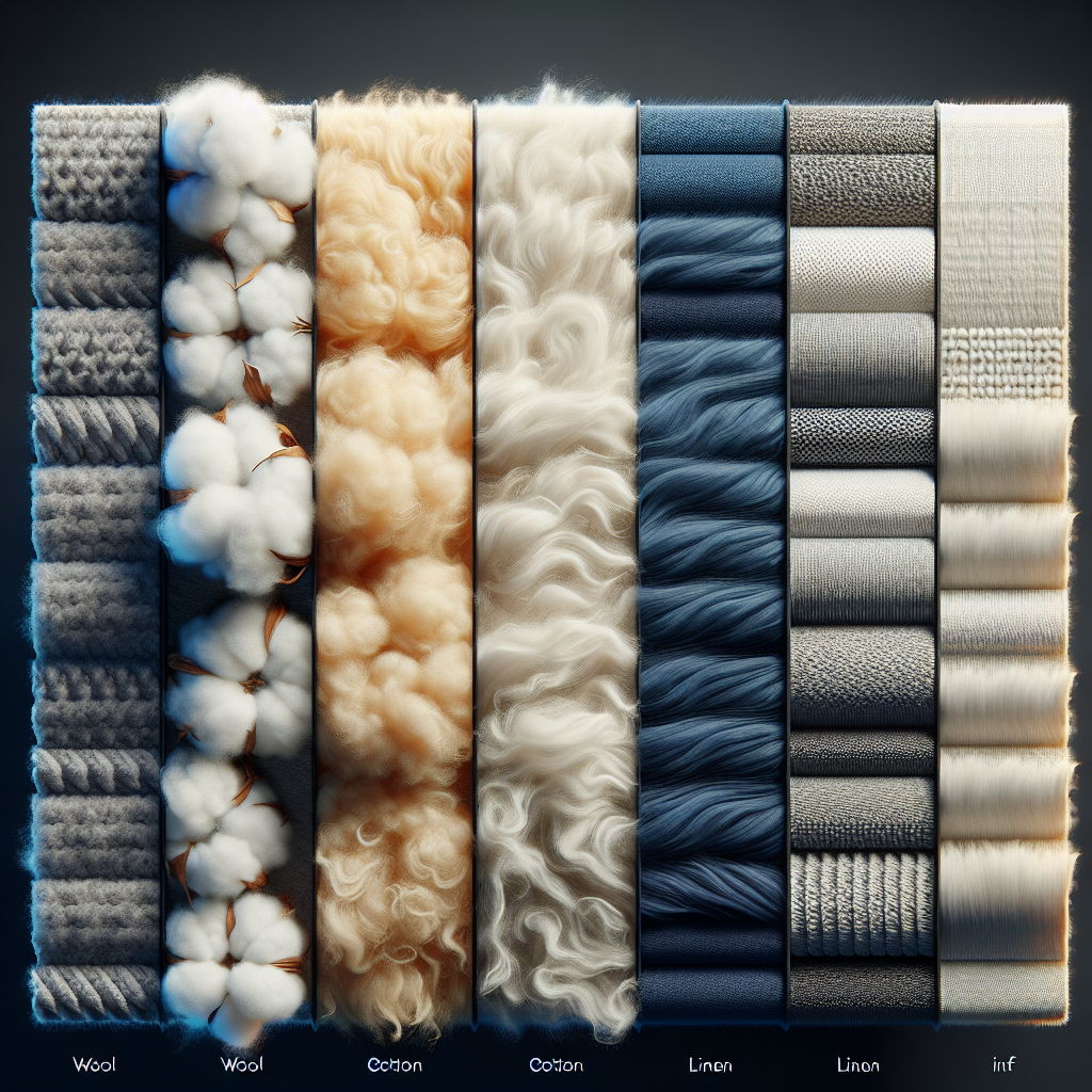 A visual comparison of fabrics, showing wool, cotton, linen, and synthetic materials, highlighting texture differences.