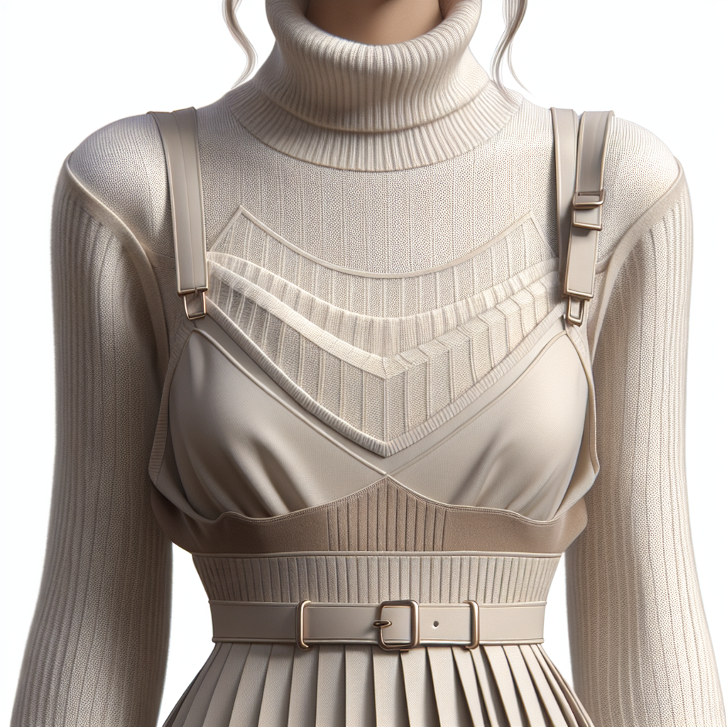 A chic layered outfit showcasing a turtleneck under a strappy dress. The image highlights the art of layering clothes with small necklines for a fashionable look.