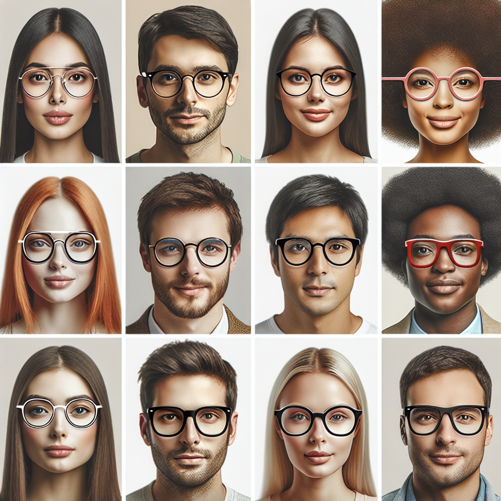 A collage of individuals with round faces wearing square and rectangular glasses, showing off how the frames complement their features.