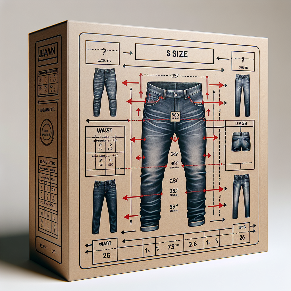 An infographic explaining jean size labels, including the difference between waist and length measurements.