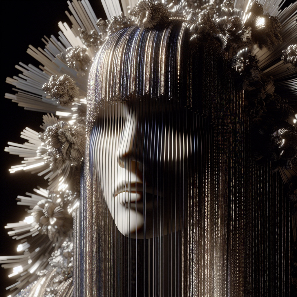 McQueen's dynamic light-reflective fringes, demonstrating how movement breathes life into metallic textures.