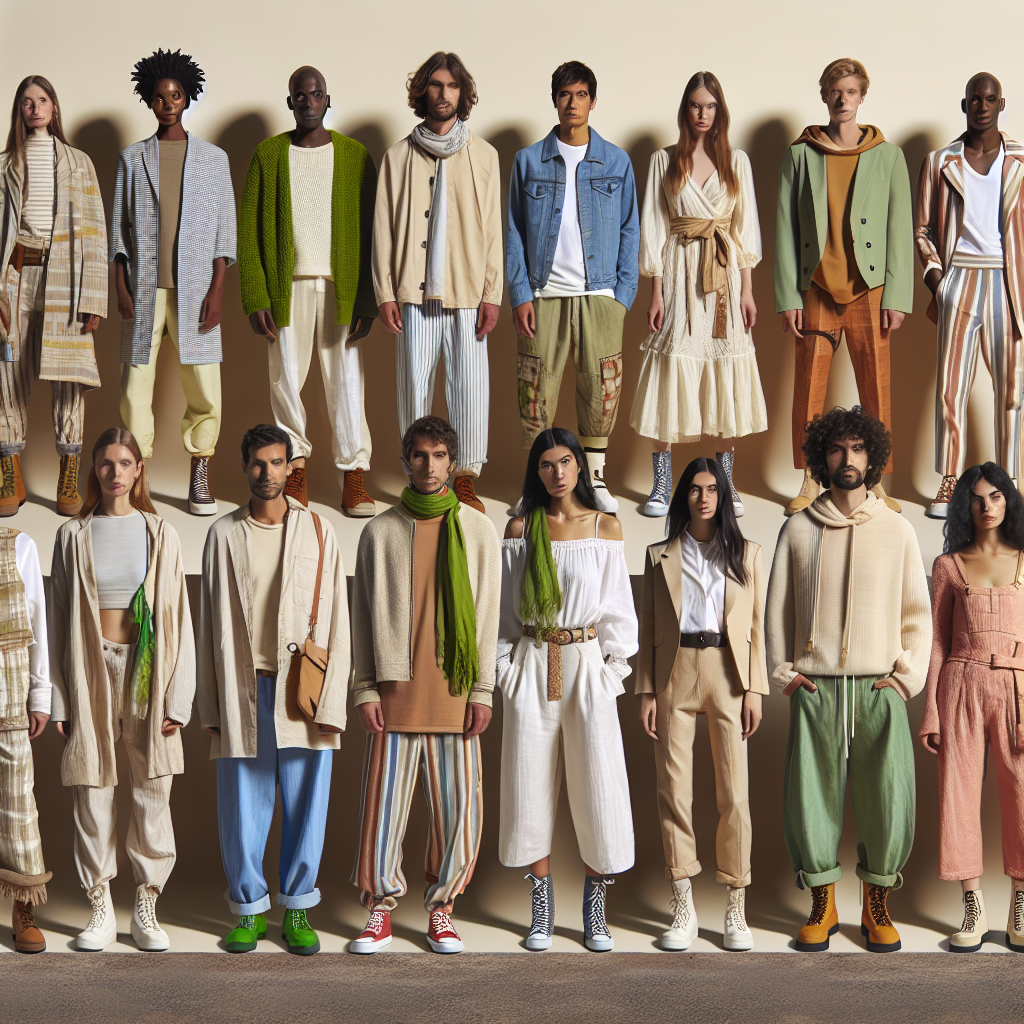 A collection of people donning stylish, sustainable clothing, illustrating the broad appeal and diversity of eco-friendly fashion options